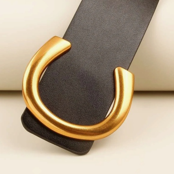 Vegan Leather high waist belt dress gold Tone Minimalist main image 11